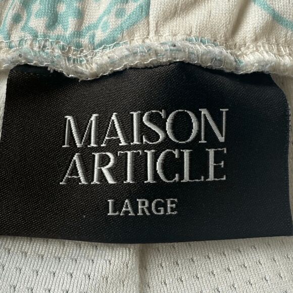 Maison Article Men's Paisley Lined Drawstring‎ Athletic Shorts Blue White Large - Picture 4 of 11